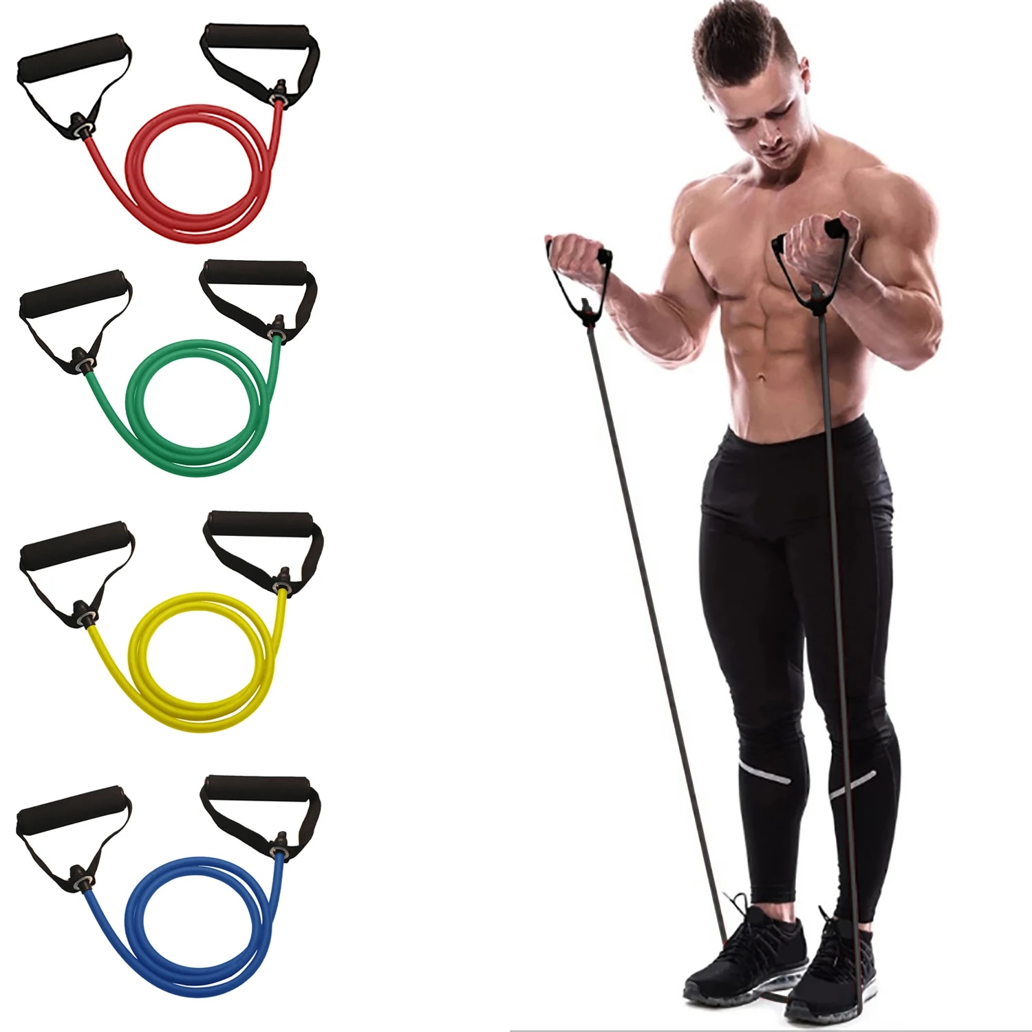 Resistance Bands Set With Handles - ハンドル付きレジスタンスバンド、エクササイズバンド、男性女性用ハンドル付きワークアウトバンド、自宅での筋力トレーニング機器