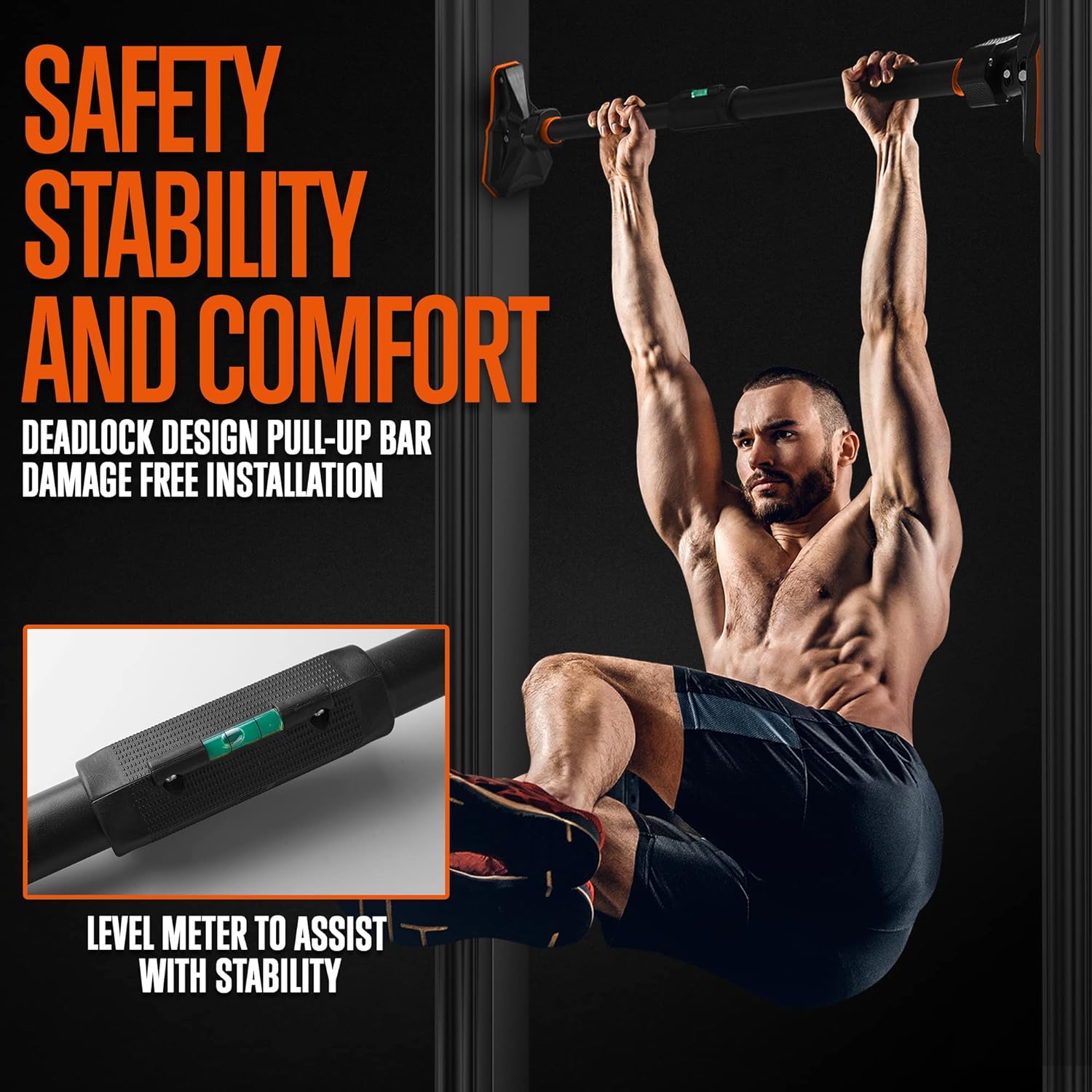Door Pull Up Bar No Screw - ドア枠用プルアップバー/チンニングバー、ネジ不要、調整可能なドアフレームプルアップバー、ホームジムエクササイズトレーニング器具、水平バー