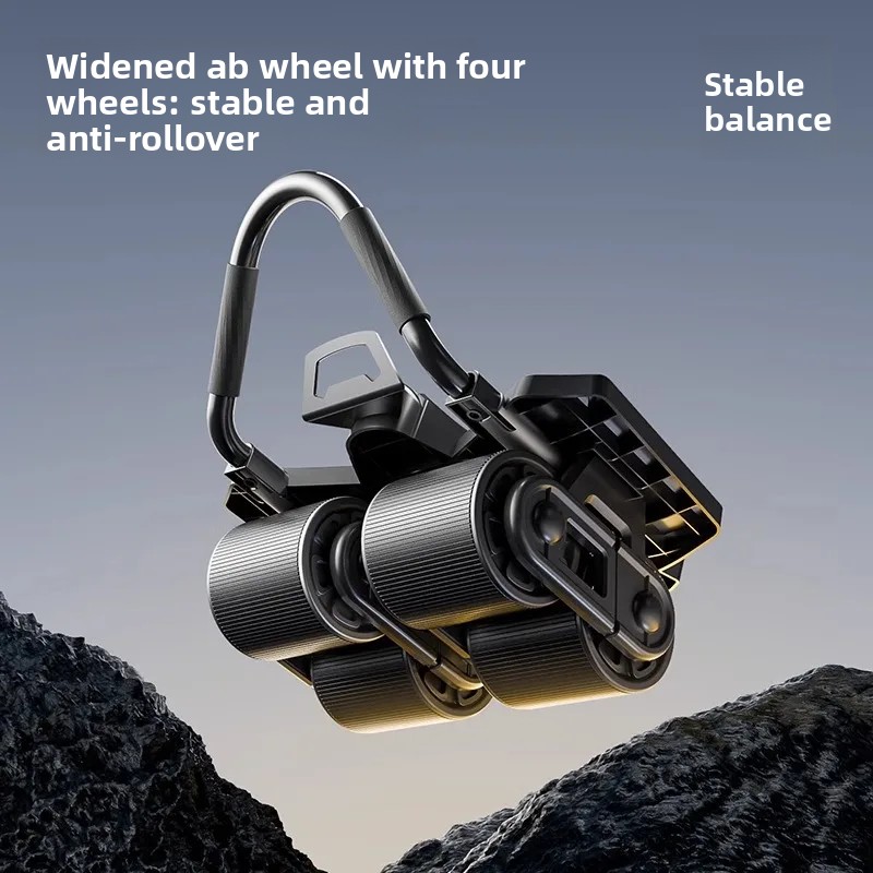 Ab Roller Wheel With Elbow Support - 自動リバウンド機能付き4輪アブローラー、肘サポート付き、初心者向けホームジム、腹筋コア強化トレーニングフィットネス機器