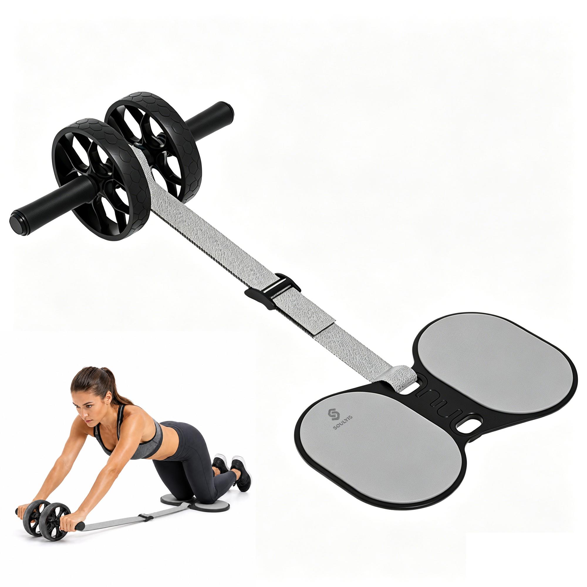 Ab Roller Wheel With Elbow Support - 肘サポートと抵抗バンド付きデュアルホイールアブローラー、滑り止めミュート腹筋エクササイザー、コアトレーニング器具、調節可能な弾性ロープ、ホームジム、全身フィットネスワークアウト、人間工学に基づいたハンドル