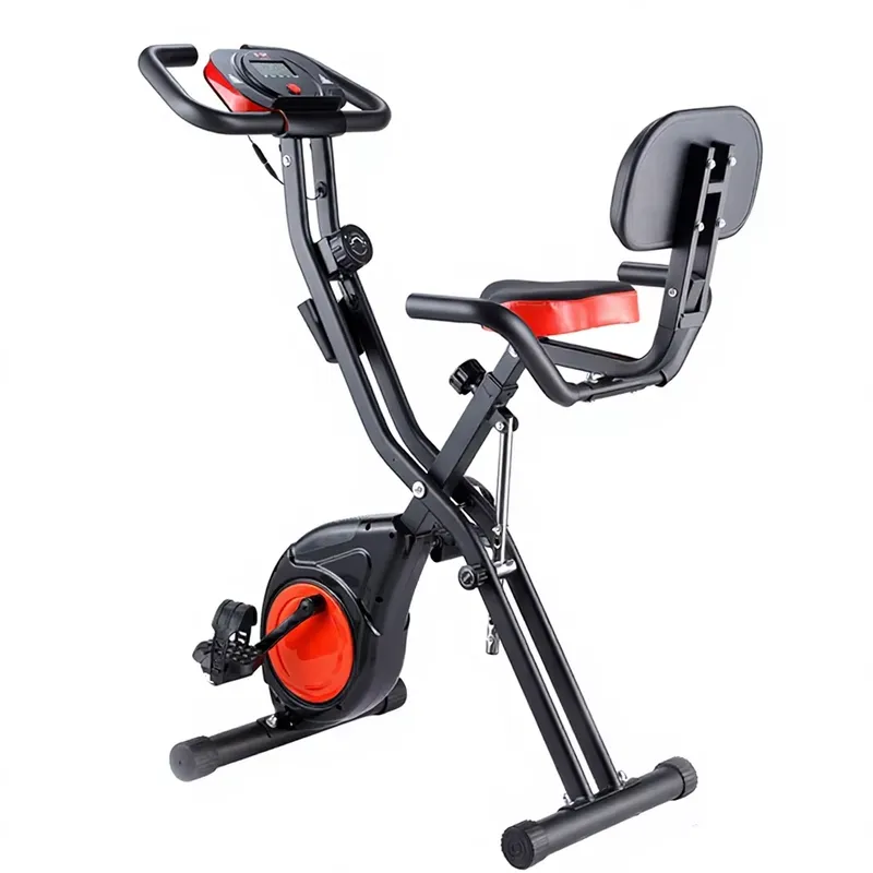 Exercise Bike Magnetic Resistance - 折りたたみ式自転車型フィットネスバイク、背もたれ付き、アーム抵抗ベルト、静音マグネット式、室内用フィットネス機器