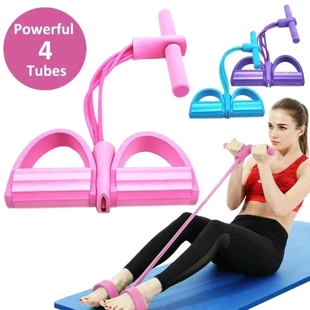 Pilates Bar Kit With Resistance Bands - 4/6 レベルの抵抗バンド エラスティックバンド 滑り止めハンドル付き ホームフィットネス 腹筋トレーニング