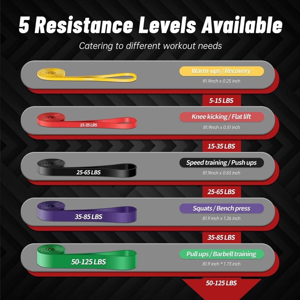 プルアップアシスタンスバンド、5段階の抵抗バンド（トレーニン - Resistance Bands Set With Handles のレビューと価格