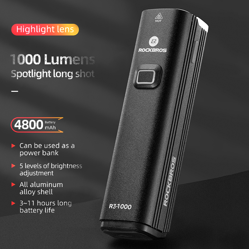 マウンテンバイク用の充電式自転車ヘッドライト,ROCKBRO - Rechargeable Bicycle Headlight 1000 Lumen のレビューと価格