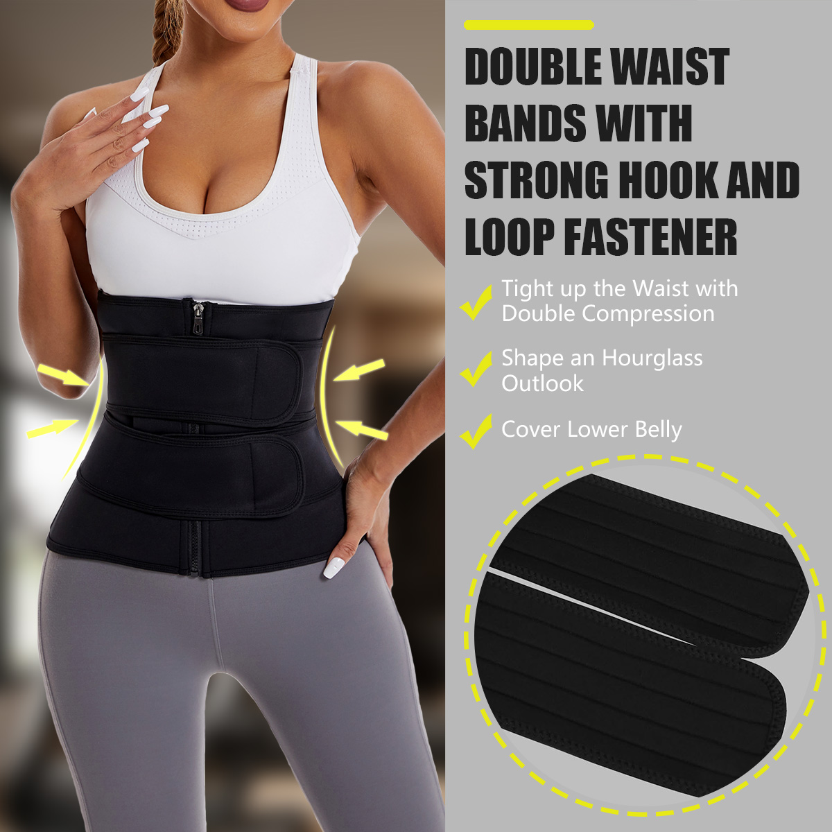 女性用ウエストトレーナーベルト ダブルストラップ ジッパー  - Sweat Waist Trainer Belt Neoprene のレビューと価格