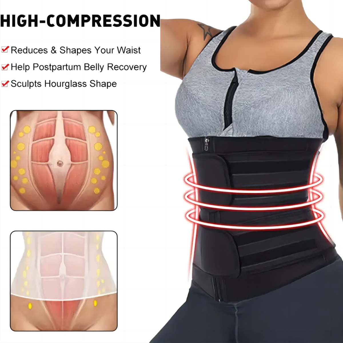 女性用ウエストトレーナーベルト ダブルストラップ ジッパー  - Sweat Waist Trainer Belt Neoprene のレビューと価格