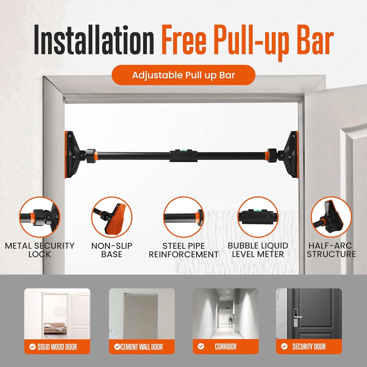 ドア枠用プルアップバー/チンニングバー、ネジ不要、調整可能な - Door Pull Up Bar No Screw のレビューと価格