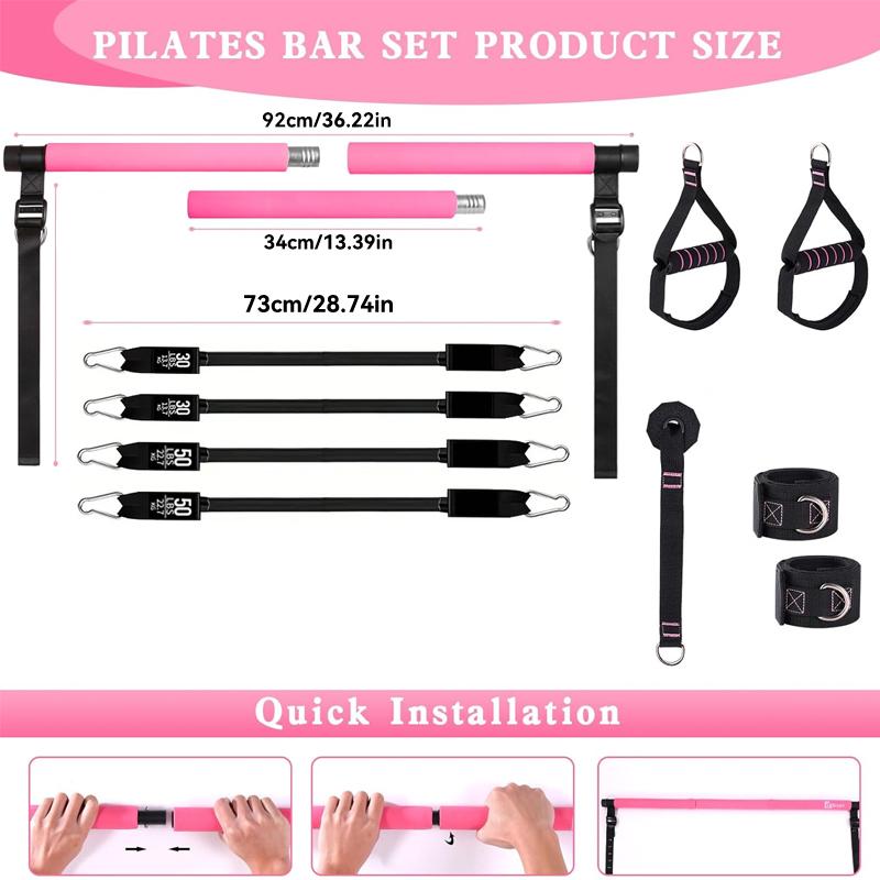 多機能ピラティスバーキット、弾性抵抗バンド付き、調整可能なス - Pilates Bar Kit With Resistance Bands のレビューと価格