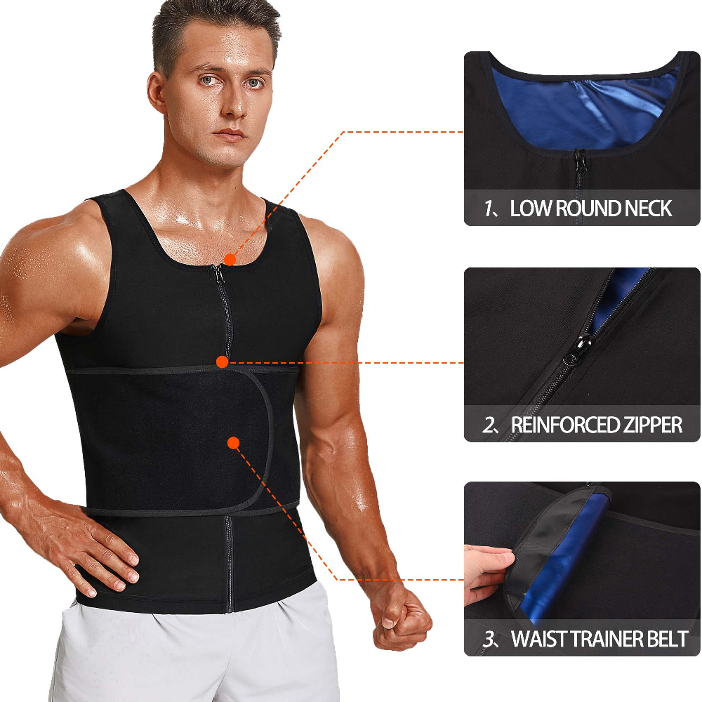 1PC メンズ ジッパー付きサウナウエストトレーナーベスト  - Sweat Waist Trainer Belt Neoprene のレビューと価格